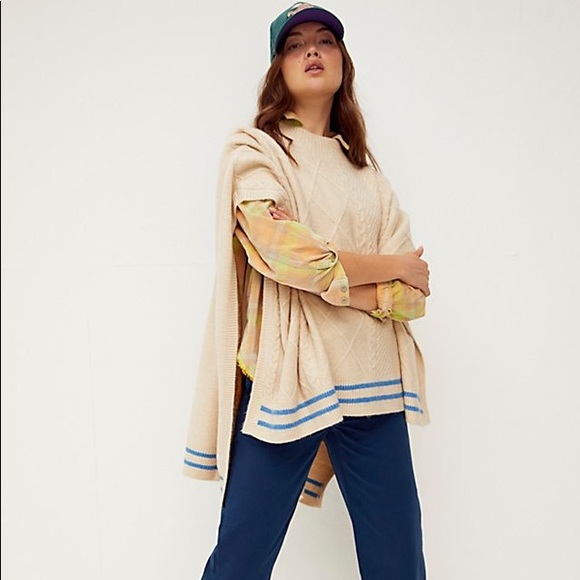 Free People Harbour Stripe Cable Poncho - Picture 2 of 10